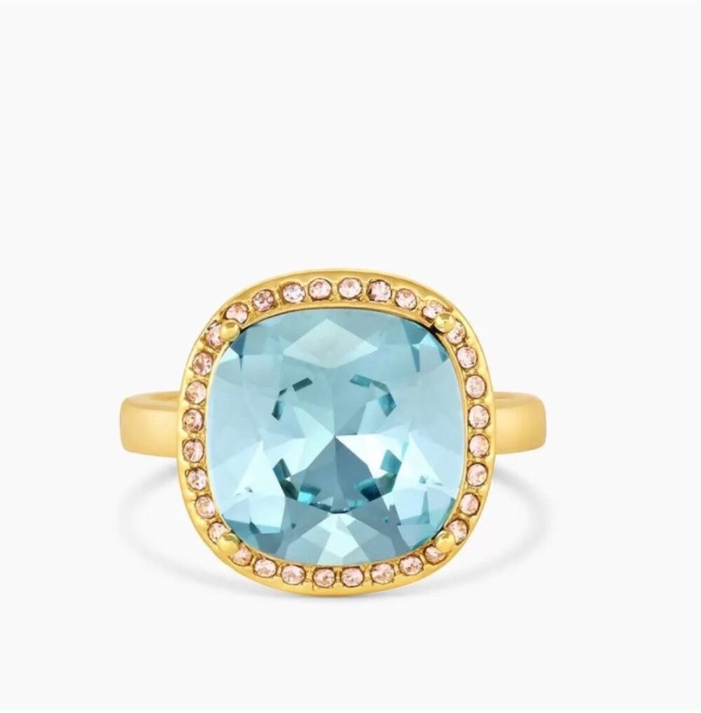 NWT Gorjana Lexi Cushion Cocktail Aqua Ring sz 8